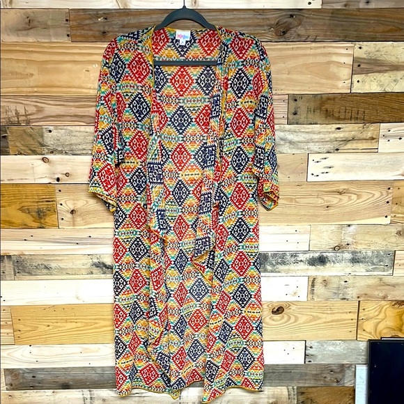 LuLaRoe size Medium Colorful Aztec Patterned Sheer lightweight waterfall Kimono - Picture 1 of 6